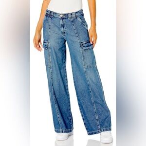 Hudson- Blue Wide-Leg Cargo Jeans with Relaxed Fit